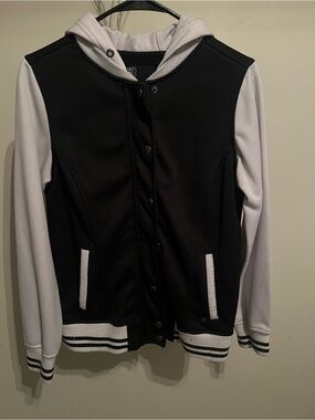 Black & White Hooded Letterman Jacket